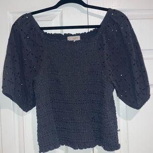 LOFT Gray Smocked Blouse - XL
